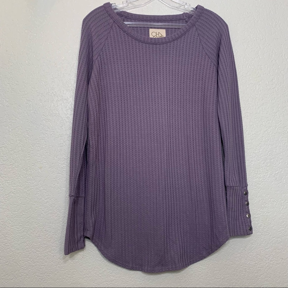 Chaser lavender waffle knit long sleeve thermal button cuff sleeve - Picture 4 of 11